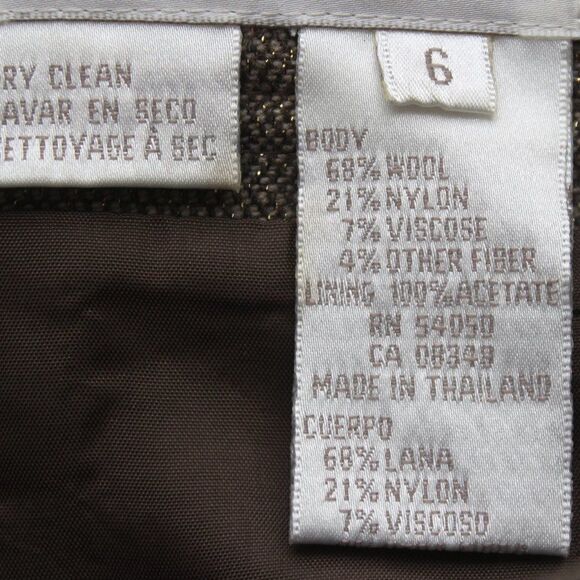 JONES NEW YORK 2PC Brown Wool‎ Blend Notch Collar Skirt Suit Size 6 - Picture 10 of 16